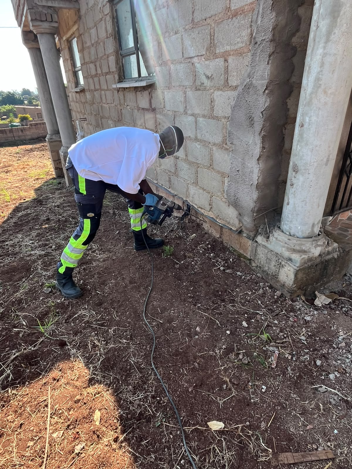Structural drilling and termite treatment on an existing wall